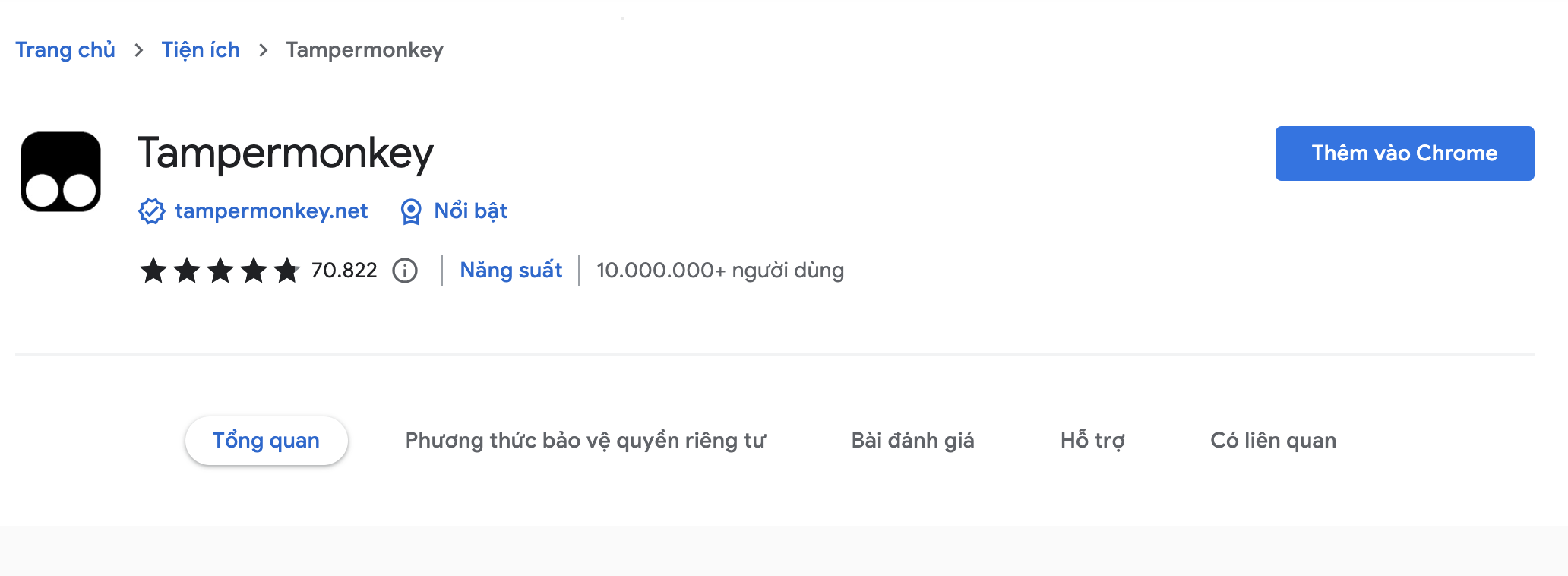 Cài đặt extension Tampermonkey